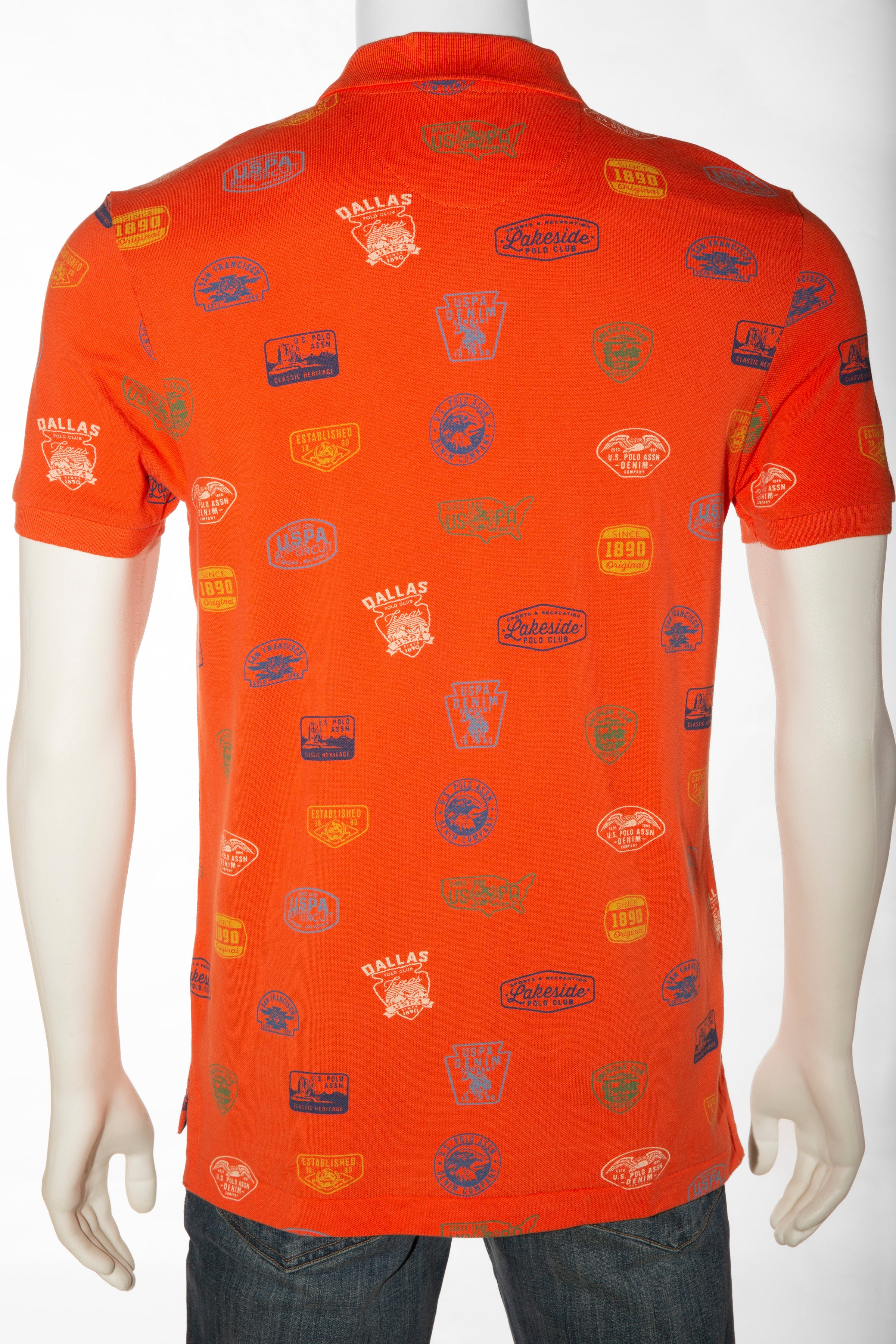 Orange polo shirt front and back best sale