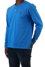 U.S. Polo Assn. Men's Pique Long sleeve Grampa Shirt - Blue