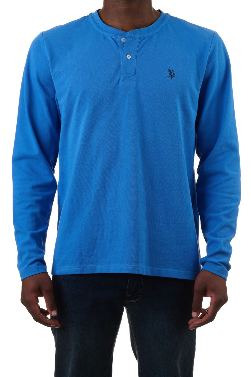 U.S. Polo Assn. Men's Pique Long sleeve Grampa Shirt - Blue