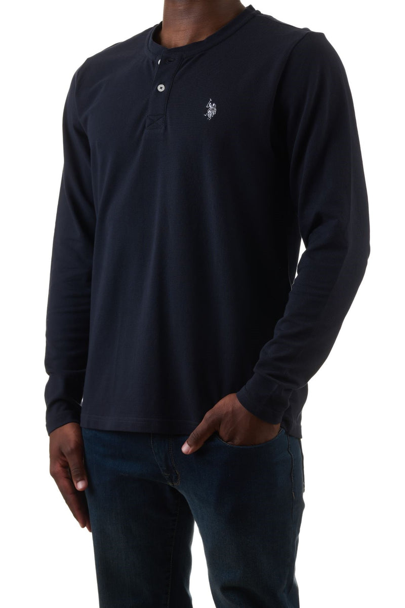 U.S. Polo Assn. Men's Pique Long sleeve Grampa Shirt - Navy