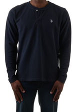 U.S. Polo Assn. Men's Pique Long sleeve Grampa Shirt - Navy