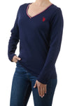 U.S. Polo Assn. Ladies Detailed V neck Long Sleeve T-Shirt - Navy