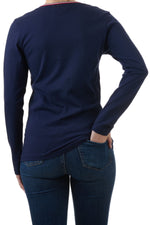 U.S. Polo Assn. Ladies Detailed V neck Long Sleeve T-Shirt - Navy