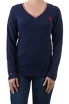 U.S. Polo Assn. Ladies Detailed V neck Long Sleeve T-Shirt - Navy