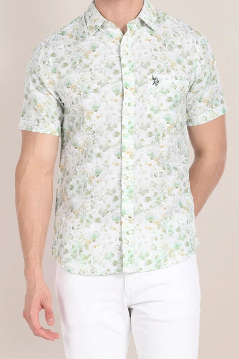 U.S. Polo Assn. Mens Short Sleeve Woven Shirt - Green