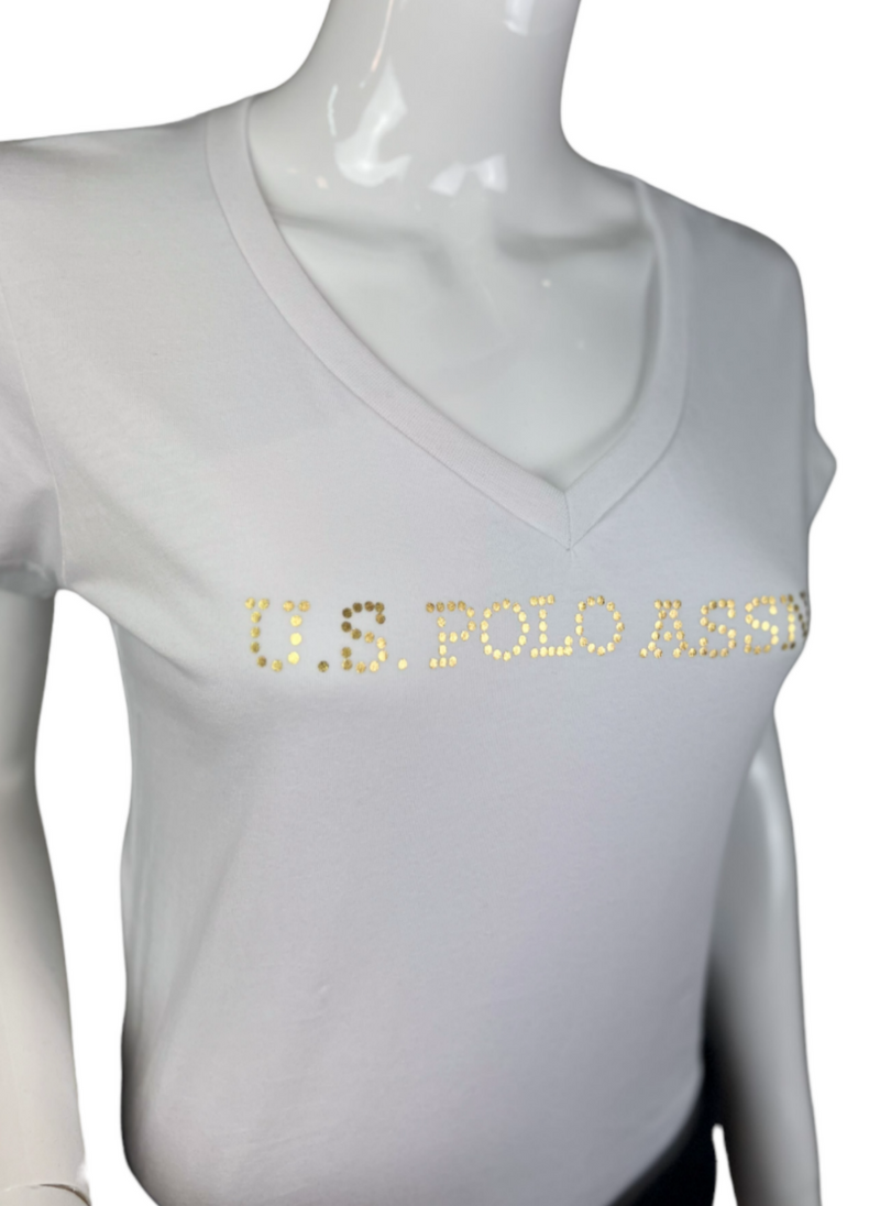 U.S. Polo Assn. Ladies Golf Foil Short Sleeve T-Shirt - White
