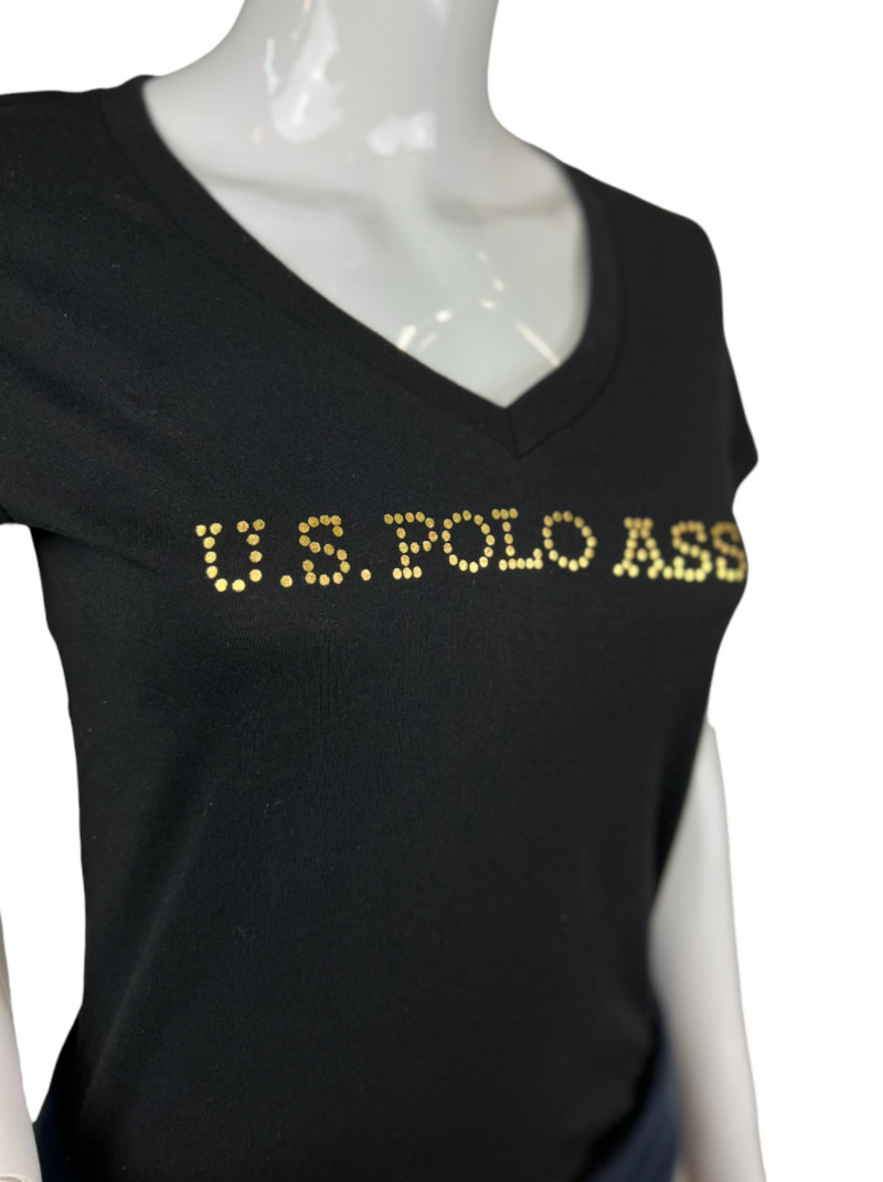 U.S. Polo Assn. Ladies Golf Foil Short Sleeve T-Shirt - Black