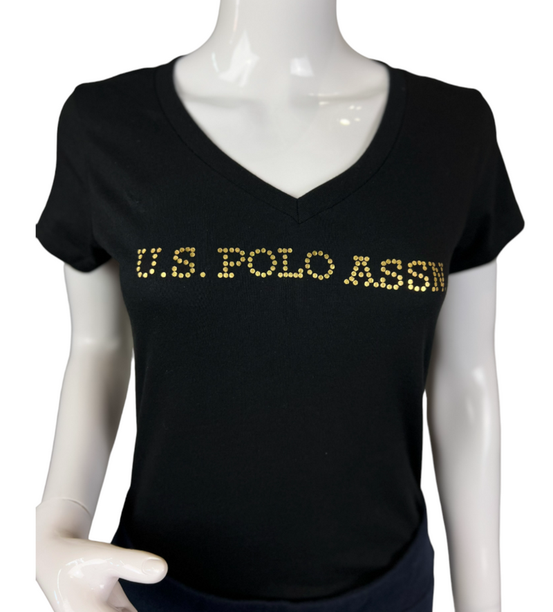 U.S. Polo Assn. Ladies Golf Foil Short Sleeve T-Shirt - Black