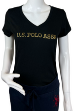 U.S. Polo Assn. Ladies Golf Foil Short Sleeve T-Shirt - Black