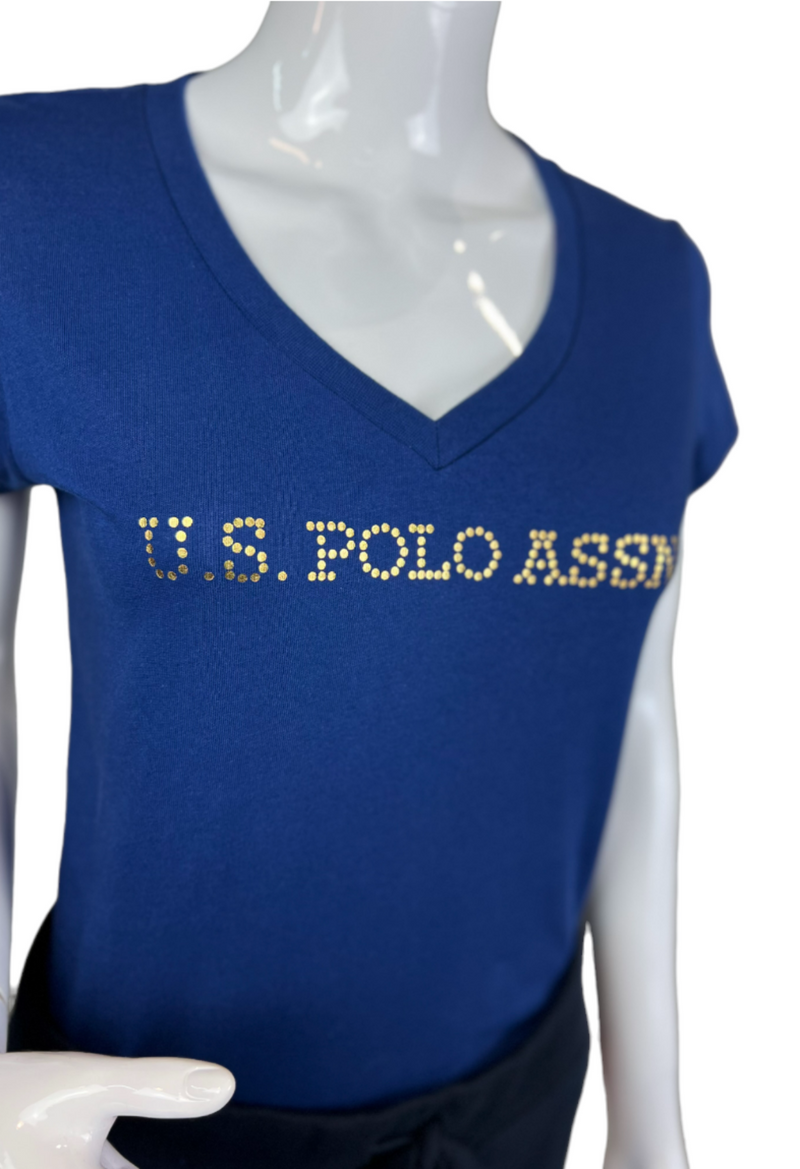 U.S. Polo Assn. Ladies Golf Foil Short Sleeve T-Shirt - Indigo