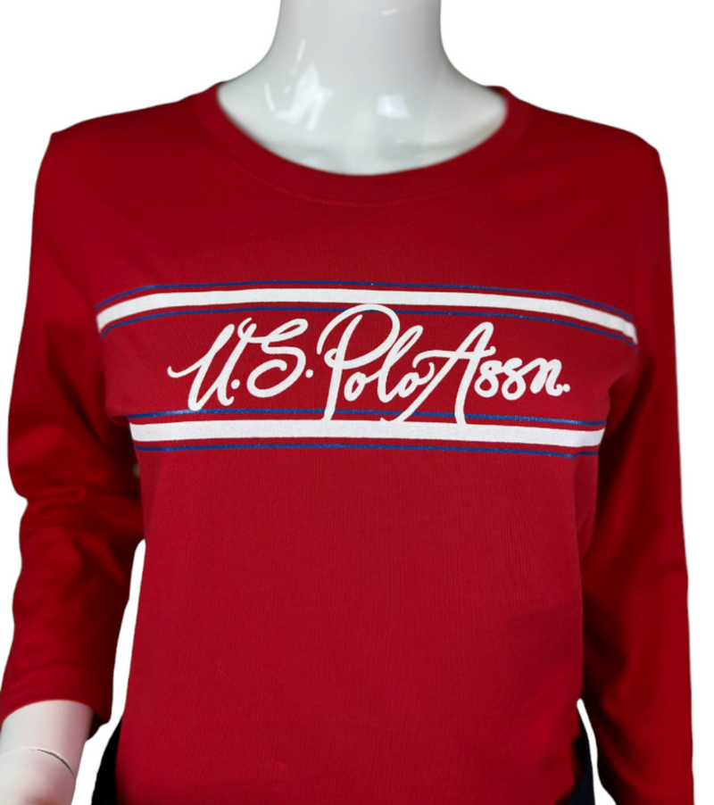 U.S. Polo Assn. Ladies 3/4 Sleeve T-Shirt - Red