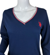 U.S. Polo Assn. Ladies Detailed V neck Long Sleeve T-Shirt - Navy