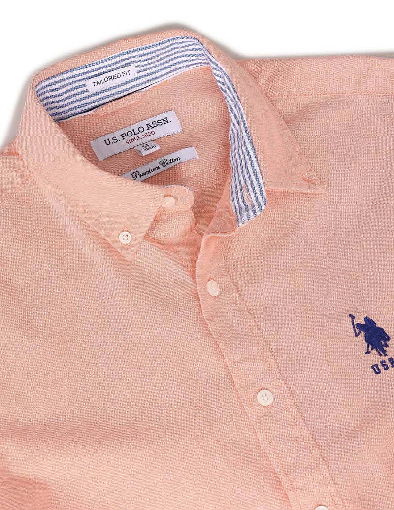 U.S. Polo Assn. Mens Long Sleeve Woven Oxford Shirt - Orange