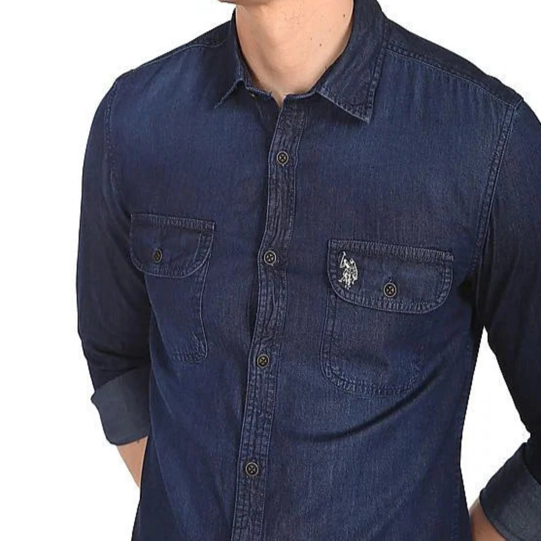 U.S. Polo Assn. Mens Long Sleeve Woven Shirt Denim U.S. Polo