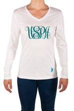 U.S. Polo Assn. Ladies DHM Calligraphy Logo Long Sleeve T Shirt - White