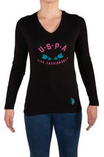 U.S. Polo Assn. Ladies DHM Live Fashionably Logo Long Sleeve T Shirt - Black