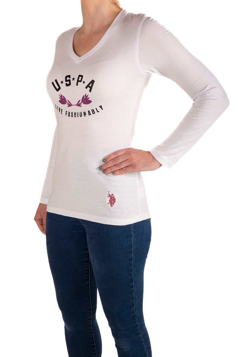 U.S. Polo Assn. Ladies DHM Live Fashionably Logo Long Sleeve T Shirt - White