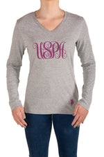 U.S. Polo Assn. Ladies DHM Calligraphy Logo Long Sleeve T Shirt - Grey